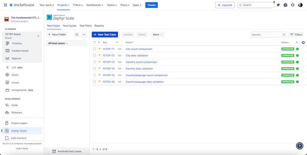 ETLinspect with Zephyr Scale for Jira